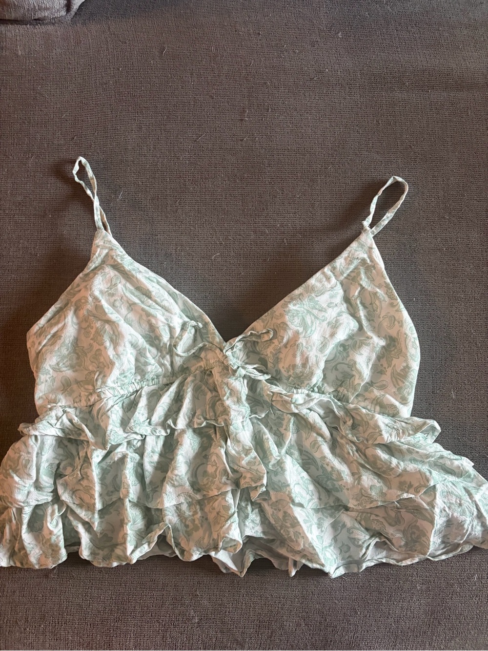 Hollister Mint Floral Ruffle Cami Tank